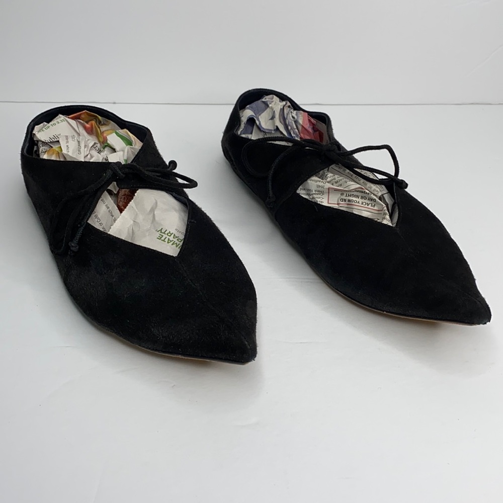 Old Celine Paris black suede pointed toe ballet flats